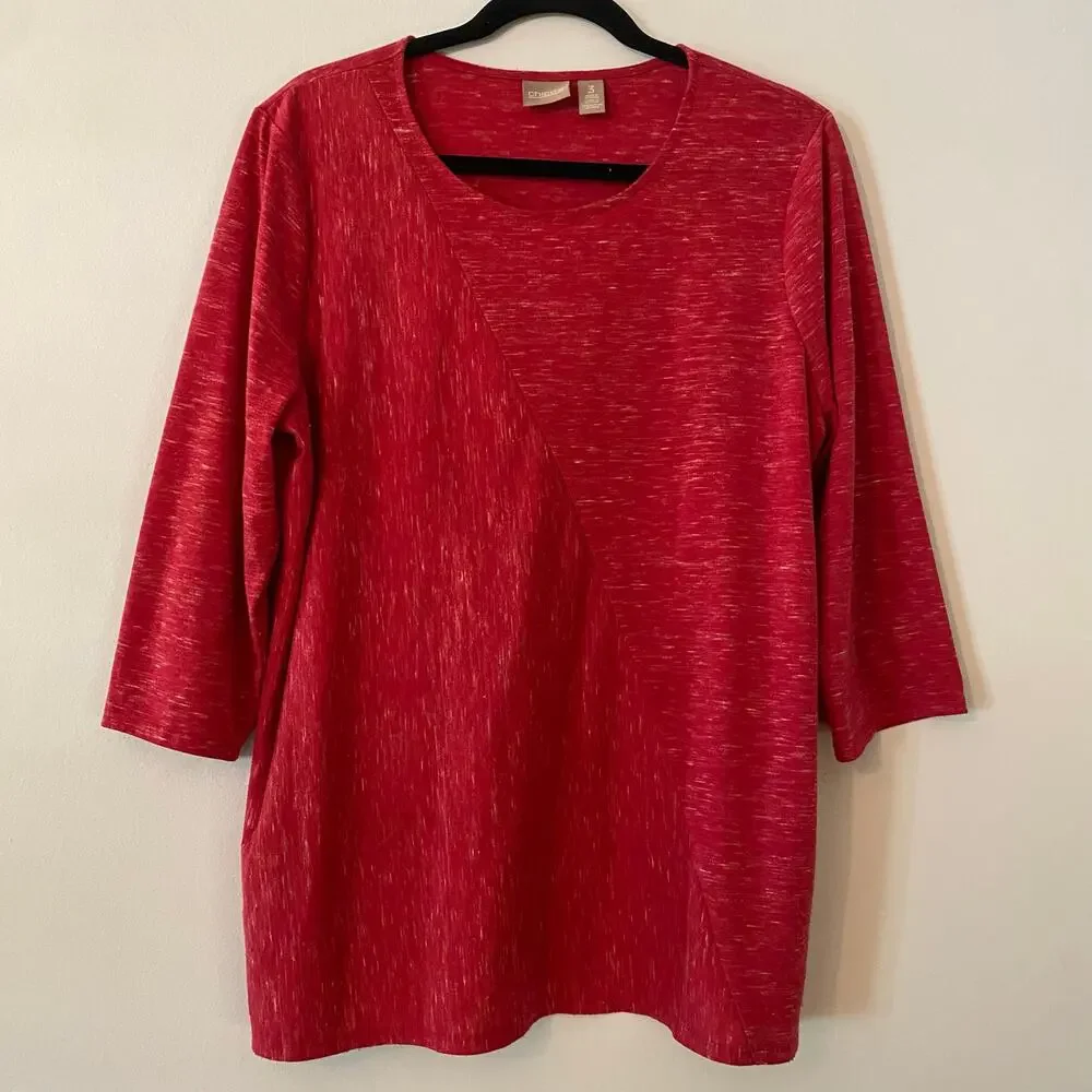 Chico's Pink Asymmetrical 3/4 Sleeve Top Flowy Boho Women's size 3 / Large